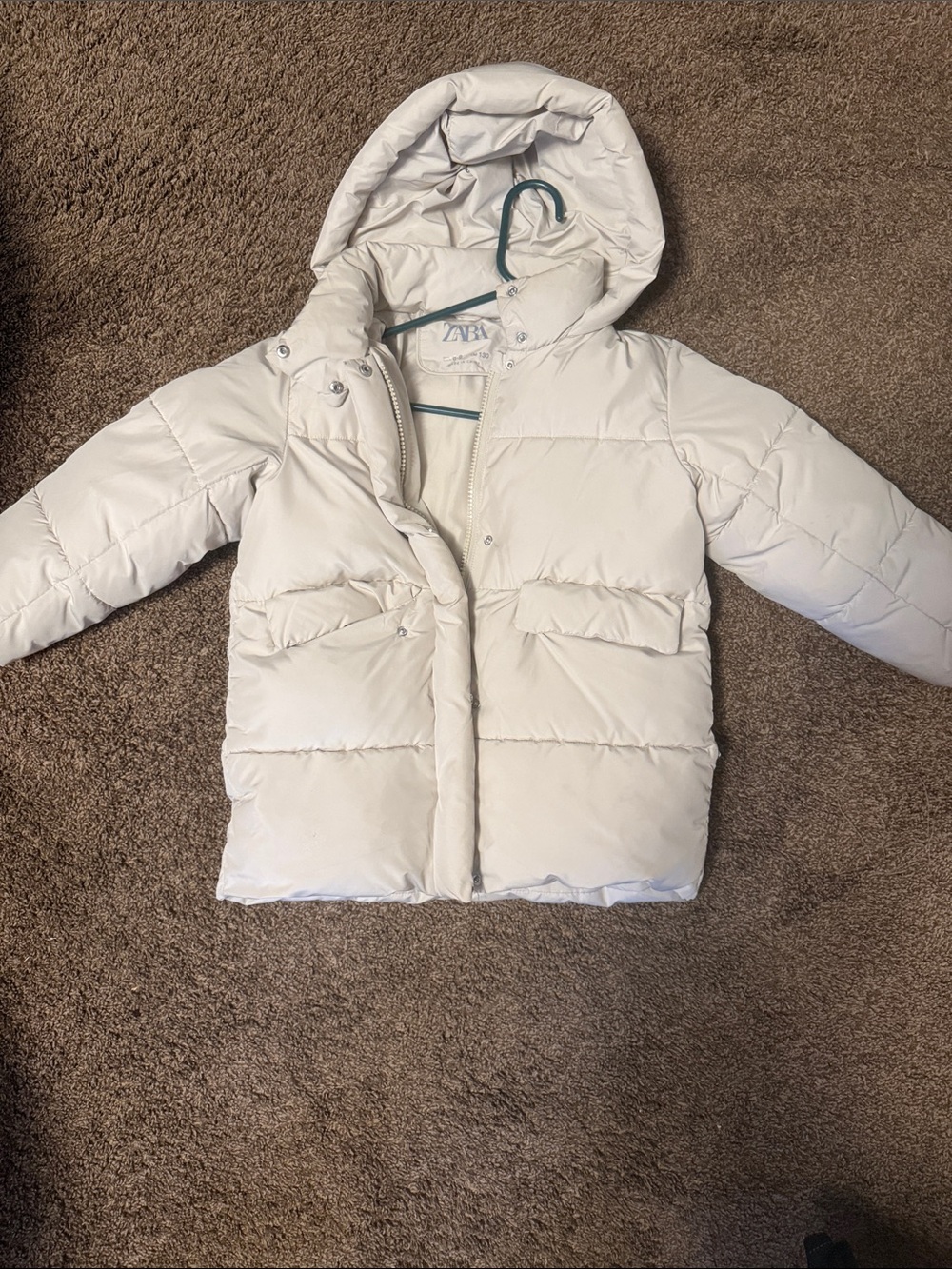 Zara Kids Off-White Hooded Puffer Coat